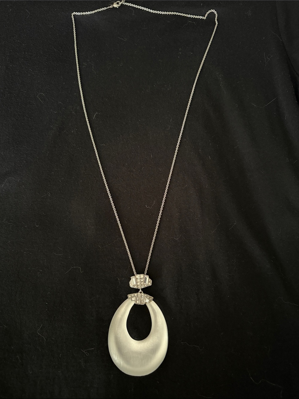Alexis Bittar Silver and White Oval Pendant Necklace